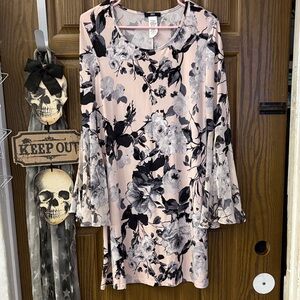 J.B.S. Dusty Pink Floral Long Bell Sleeve Dress